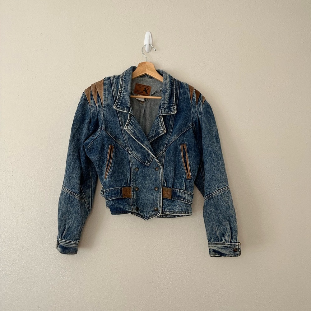Vintage 80s western denim and leather jacket